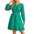 thumbnail image 3 of Gspmoly Robes pour Femmes, Robe à Manches Longues pour Femmes à Col en V Ajourée avec Oeillets Brodés Plissée, Robe à Manches Longues à Col en V Longueur Genou, Robes de Mariage pour Femmes Offres des Fêtes, 3 of 3