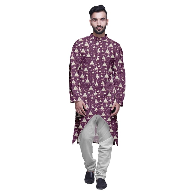 Atasi Kurta Asymétrique à Boutons pour Hommes Chemise Imprimée Mandarin à Manches Longues