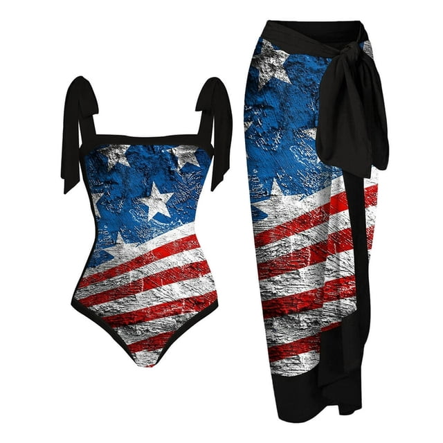 Women‘s One Piece Swimsuit with Beach Cover Up Tummy Control Bathing Suit with Wrap Skirt Vintage Print Monokini
