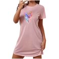 thumbnail image 1 of Mrat Robes pour Femmes Vêtements de Nuit Robe pour Femmes Vêtements de Nuit Manches Courtes Chemise de Nuit Décontractée Imprimée Robe de Nuit Ample Confortable Pyjama Nuisette S-98 Rose-A L, 1 of 7