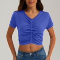 thumbnail image 2 of Timegard Summer Tops for Women V Neck Ruched Short Sleeve Crop Top Casual Slim Solid Color Tee Fashion, 2 of 7