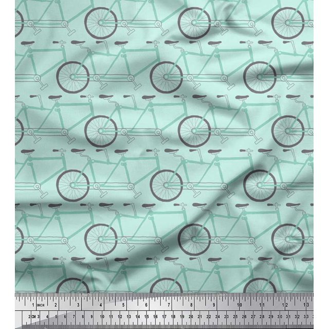 Soimoi Polyester Crepe Fabric Bicycle Transport Print Fabric by Yard 52 Inch Wide