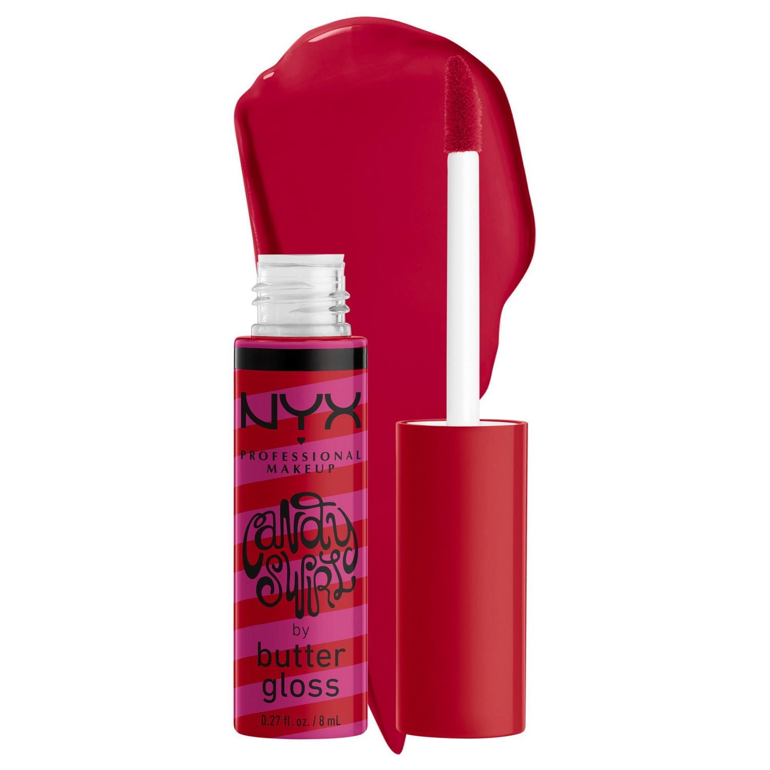 NYX PROFESSIONAL MAKEUP, Brillant à lèvres Butter Gloss Candy Swirl, Collection des fêtes en édition limitée, Gloss non-collant - CANDY APPLE