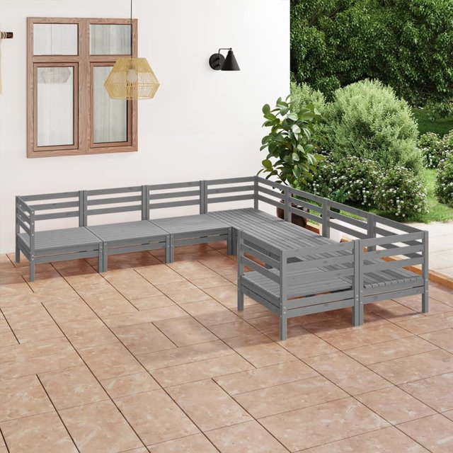 vidaXL 8 Piece Garden Lounge Set Solid Wood Pine Grey