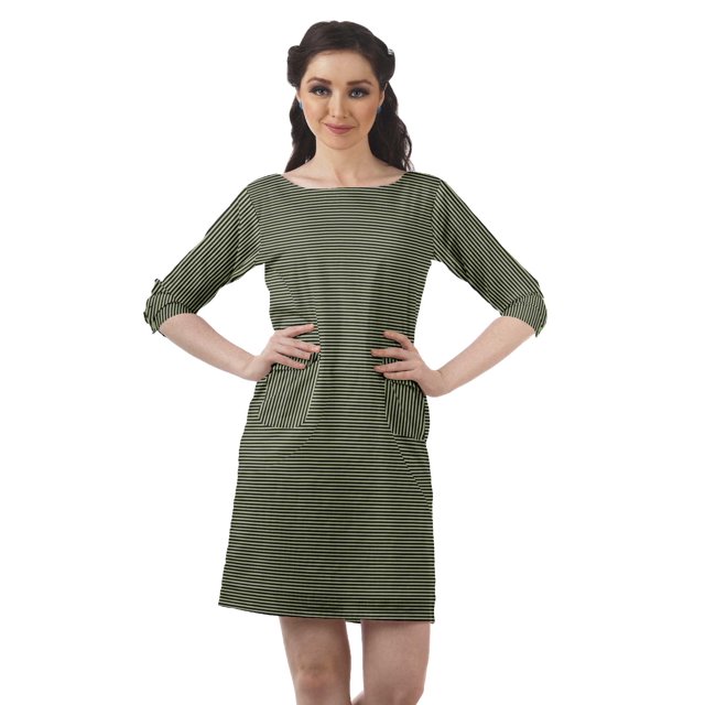 Moomaya Robes Tuniques Imprimées Femmes Fente Arrière Robe à Manches 3/4 avec Poches