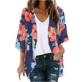 thumbnail image 2 of TIMIFIS Women Chiffon Printed Cardigan Kimono Robe Tops Beach Bikini Cover up Blouse-Orange-3-LFall, 2 of 5