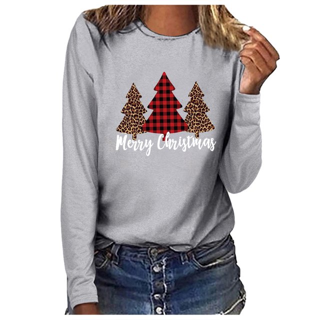 Blouse à Manches Longues Femme Haut de Noël Décontracté à Manches Longues Col Rond Chandail en Molleton Chandail Blouse