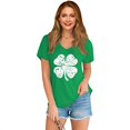 thumbnail image 1 of New Womens Four Leaf Clover Print Tops Short Sleeve V Neck Tee T Shirt Printed Side Split Tunic, 1 of 2