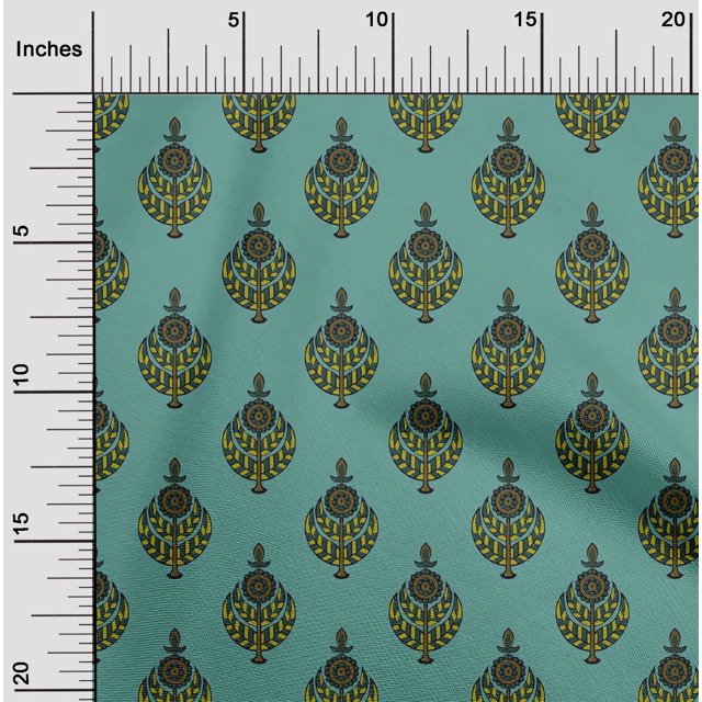 oneOone Polyester Lycra Fabric Leaves & Floral Block Printed Fabric 1 Yard 56 Inch Wide