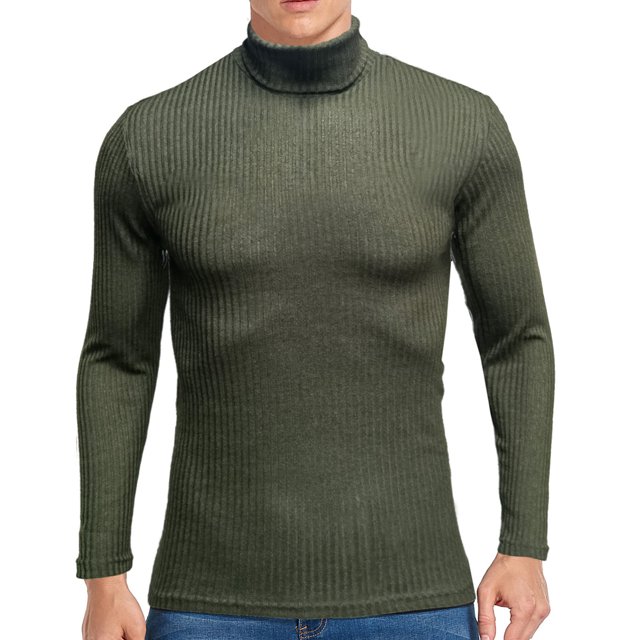 EGNMCR Pull Col Roulé pour Hommes, Pull Côtelé Tricoté Uni pour Hommes