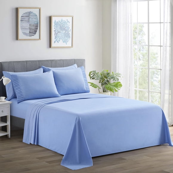 Marina Decoration Ultra Soft Silky Deep Pocket Solid Rayon from Bamboo Bedding All Season Sheet Set, Blue Color