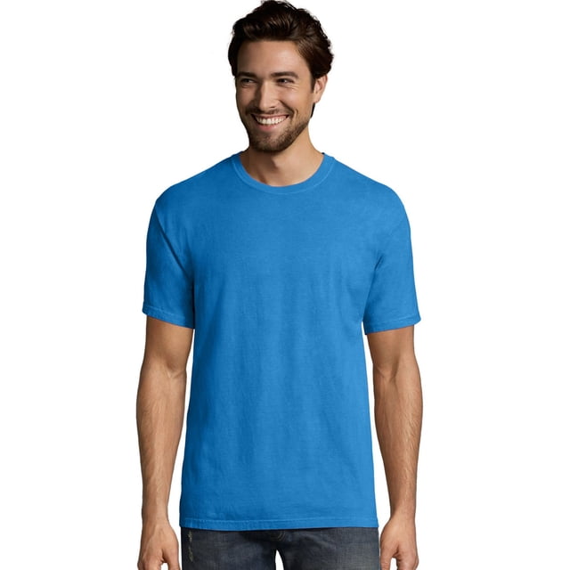 Hanes T-Shirt à Manches Courtes Teint en Pièce ComfortWash pour Hommes Grande Taille, 2TG, Bleu Ciel d'Été