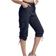thumbnail image 2 of QATAINLAV Shorts Cargo pour Femmes Unis Décontractés Amples Athlétiques Joggers Pantalons Raccourcis Été Cordon Taille Élastique Bas Resserré Pantalons avec Poches Aujourd'hui Ventes Prime Bleu Foncé m, 2 of 8