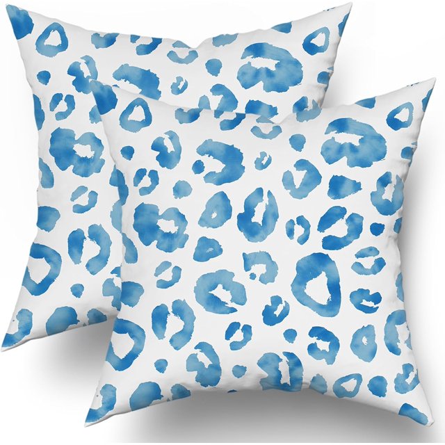 Light Blue Grey Leopard Print Pillow Covers 16X16 Inch Watercolor Grey Cheetah Decorative Pillow Cases Animal Square Throw Pillow Case Set of 2 Home Decor For Sofa Living Room Bedroom Bed Cushion