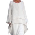 thumbnail image 2 of pxiakgy T-Shirts pour Femmes Mode Grande Taille Irrégulière Décontracté Lin Manches Longues Col Rond blouse T-Shirts Femmes Blanc + m, 2 of 9