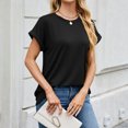 thumbnail image 4 of Plebaso T-Shirts à Manches Courtes Retroussables Col Rond pour Femmes Couleur Unie Ample Décontracté Basique d'Été, 4 of 7