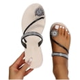 thumbnail image 4 of Pompotops Women Summer Clip-Toe Shoes Rhinestone Flats Casual Beach Sandals, 4 of 9