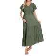 thumbnail image 1 of JFHHQ Robe Unie à Col Rond Robe de Maternité d'Été Ample Évasée Taille Élastique Décontractée à Manches Courtes Couleur Unie Longue Jupe Maxi pour Femmes G Vert, 1 of 7