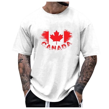 Ediodpoh Men's Summer Fashion Canada National Day Partial Printed T Shirt T Shirts for Man White_005 L