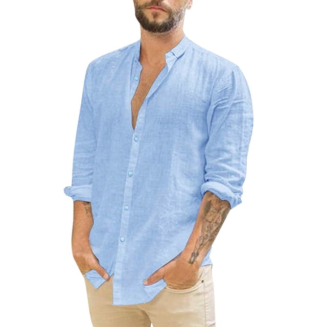 Kcodviy Turn-Down Shirt Long Button Down Short Tops Button Sleeve Men's Mens Button Up Long Sleeve Casual Solid Men Shirts