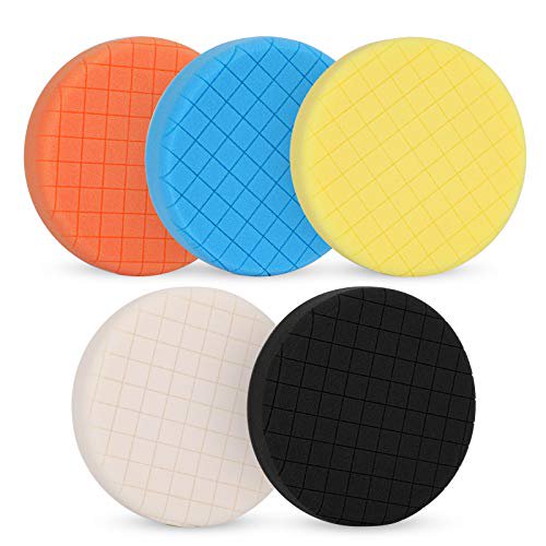 WJCA 5-Piece 6-Inch Polishing Pad Kit, Contoured Sponge Discs for Compound Application, Gloss Enhancement and Waxing, Fits Standard Backing Plates
