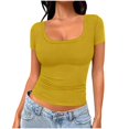 thumbnail image 1 of Plebaso Womens Square Neck Ribbed Crop Tops Short Sleeve Slim Tshirts Casual Knit Summer Basic Tee Tops, 1 of 5