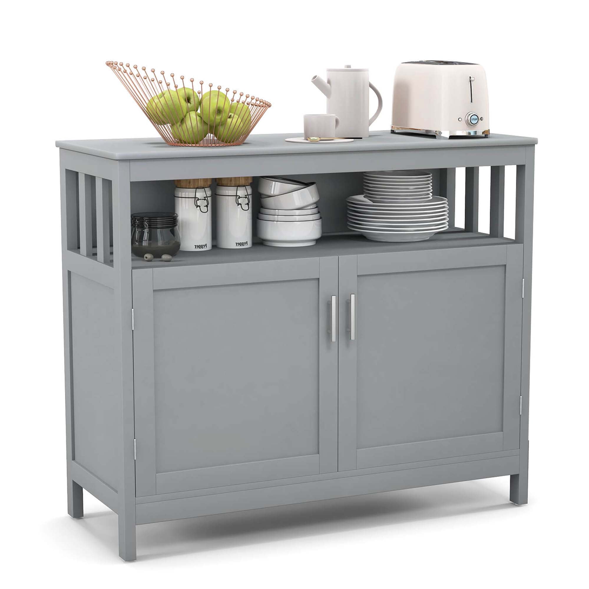 Costway Buffet de Cuisine Serveur Bahut Armoire de Rangement avec 2 Portes et Tablette Gris