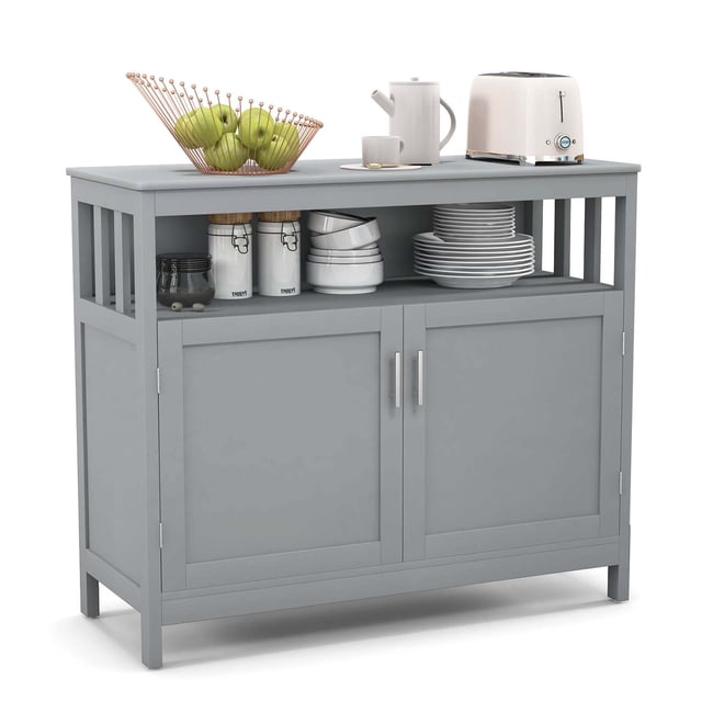 Costway Buffet de Cuisine Serveur Bahut Armoire de Rangement avec 2 Portes et Tablette Gris