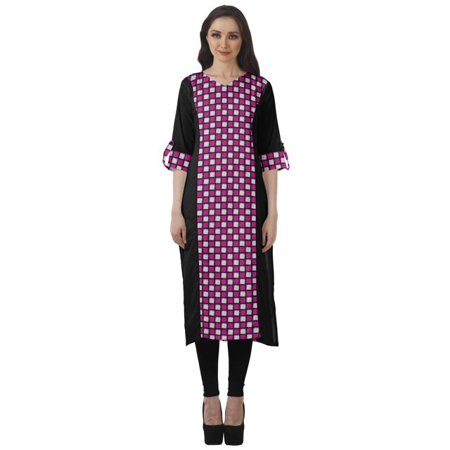 Moomaya Robe Kurti Décontractée pour Femmes en Coton Imprimé, Tunique Droite à Manches Retroussables