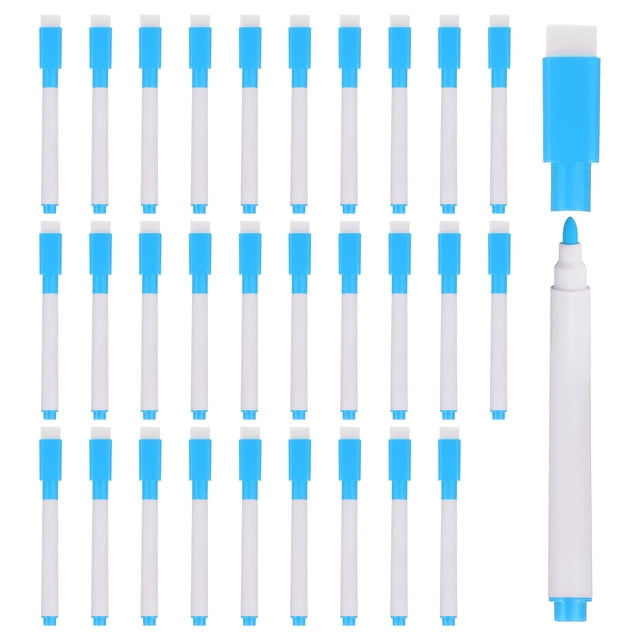 Unique Bargains Marqueurs Effaçables à Sec avec Capuchon Effaceur, Pointe Fine, Bleu Pâle, Lot de 30