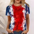 thumbnail image 1 of T-Shirts d'Été pour Femmes Grande Taille, Hauts d'Été pour Femmes, T-Shirts d'Été Décontractés à Col Rond à Manches Courtes, Imprimé Drapeau, Coupe Ajustée, Hauts Basiques, Tees, Blouses, T-Shirt à Col en V pour Femmes en Liquidation, 1 of 6