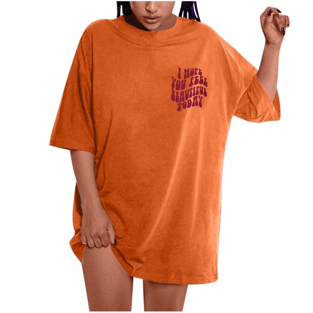 CEHVOM Oversized T Shirts For Women Plus Size Slogan Graphic Drop Shoulder Short Sleeve Tops Summer Loose Pullover Tees