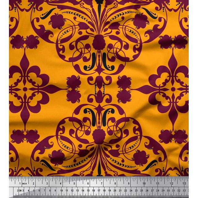 Soimoi Rayon Fabric Moroccan Damask Print Fabric by The Yard 56 Inch Wide