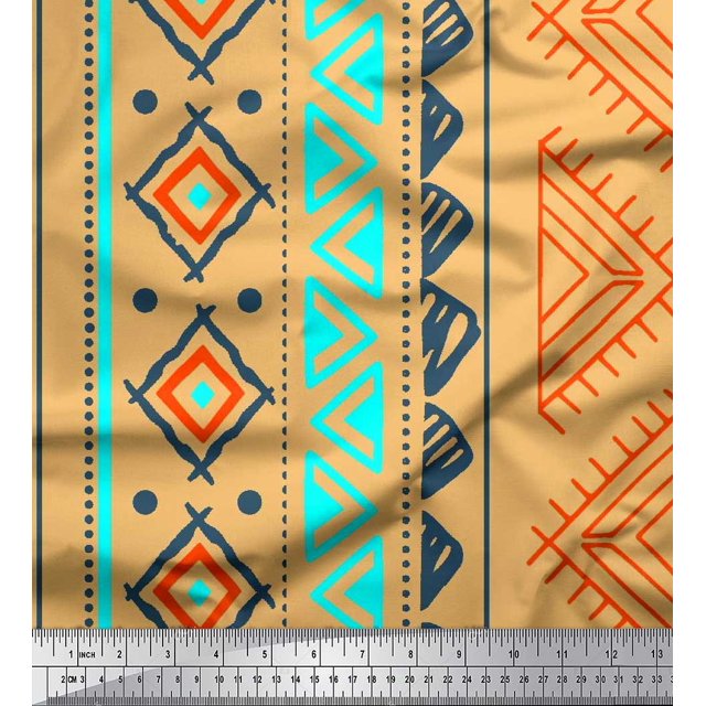 Soimoi Georgette Viscose Fabric Aztec Geometric Fabric Prints by Yard 42 Inch Wide