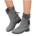 thumbnail image 4 of jsaierl Chaussures de Mode pour Femmes Bottes Rétro Western Décontractées Chaudes Talons Bas Bottes Mi-Mollet, 4 of 5