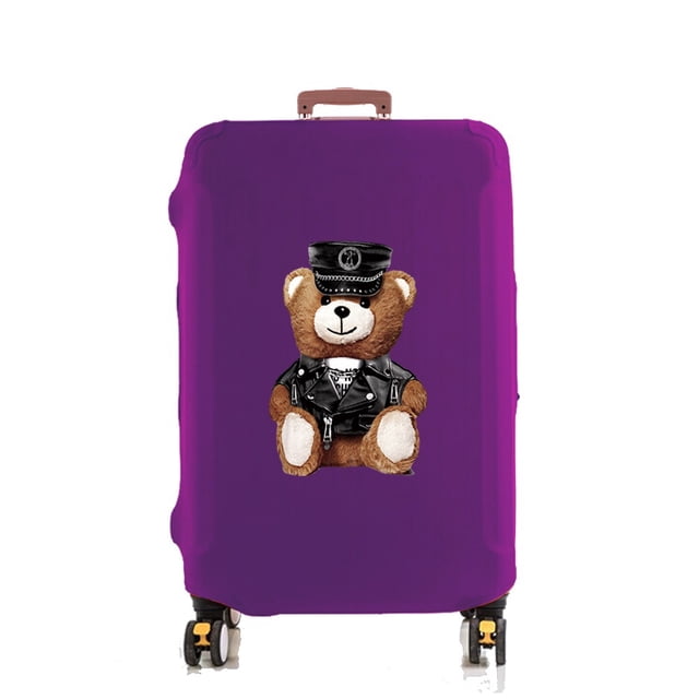 Luggage Cover Suitcase Protector Police Bear Print Thicken Elasticity Dust Cover Anti-Scratch Protective Set 18-32 Inch Trolley purple S