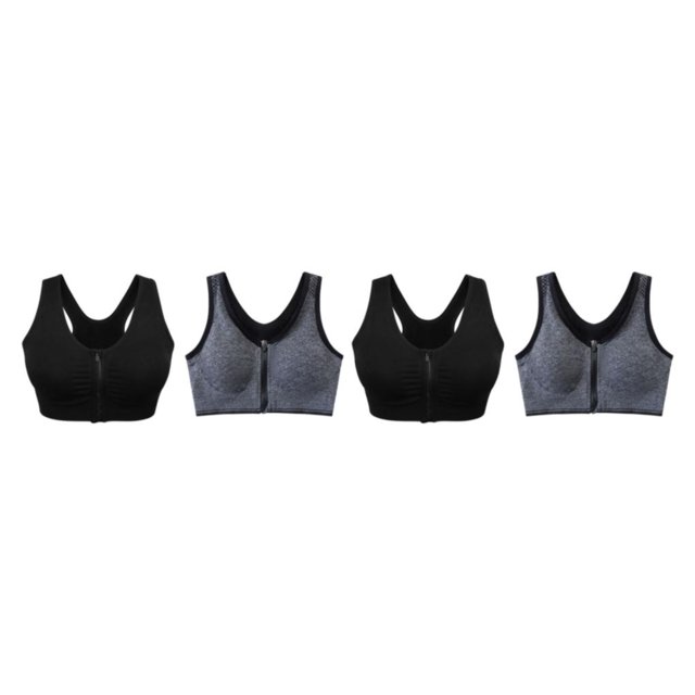 Maytalsory 2pcs Nylon Stay Comfortable All Day Long | Lightweight Sports Bra With Zipper Closure Seamless black + gray S 2Set