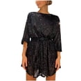 thumbnail image 1 of Robe à Manches Longues pour Femmes Mode pour Femmes Col Ras du Cou à Paillettes Robe Courte Unie à Manches Longues Robe de Soirée Robe Formelle, 1 of 9