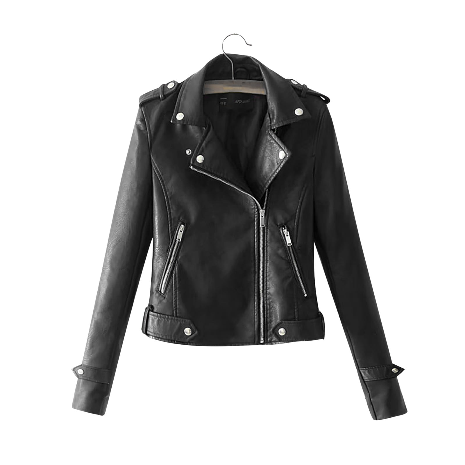 WEIYLL Womens Fleece Jacket Solid Color Lapel Zipper Long Sleeve Leather Black Ladies Fall Tops And Blouses Size XL