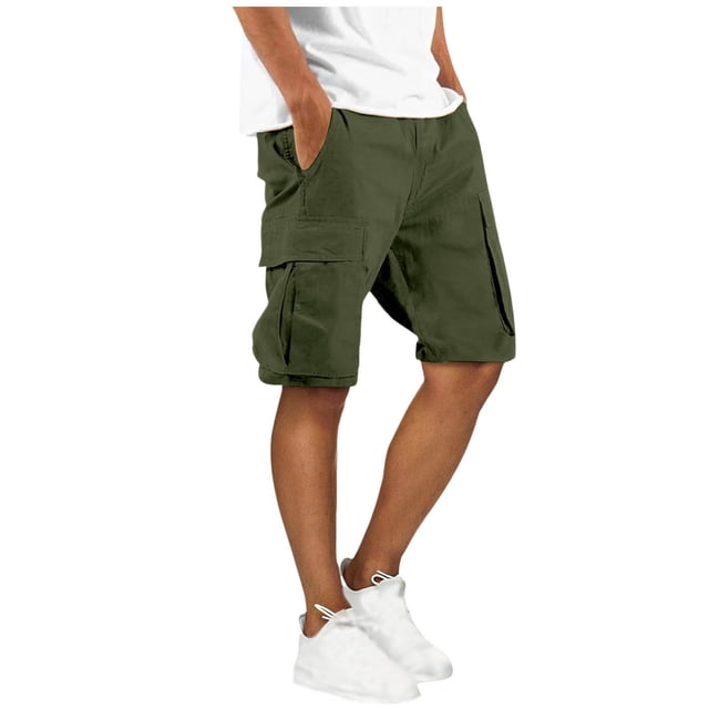 Styesk Mens Shorts Man Solid-Color Loose Casual Multi-Pocket Drawstring Workwear Half Shorts Pants