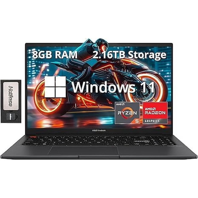 ASUS VivoBook S15 Slim 15.6" FHD Laptop, AMD Ryzen 5 5600H, 8GB RAM, 2.16TB Storage(2TB SSD +160GB Docking Station Set), AMD Radeon Graphics, Numeric Keypad, Webcam, WiFi 6, Windows 11 Home, Black