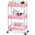thumbnail image 1 of KK KINGRACK Rolling Cart, 3-Tier Metal Utility Cart with 4 Wheels, 2 Brakes, Pink, 1 of 8