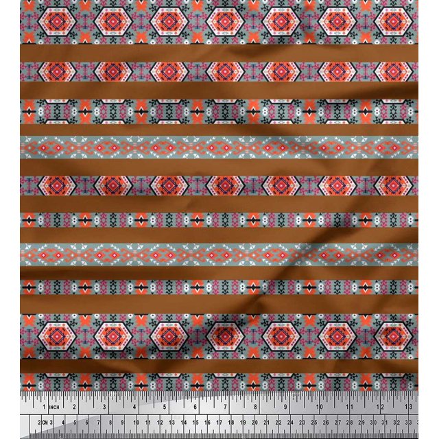 Soimoi Silk Fabric Aztec Southwestern Print Fabric by The Yard 42 Inch Wide