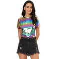 thumbnail image 1 of INSPIRE CHIC Women's Party Metallic Textured Short Sleeve Shiny Multi Color Top, 1 of 6
