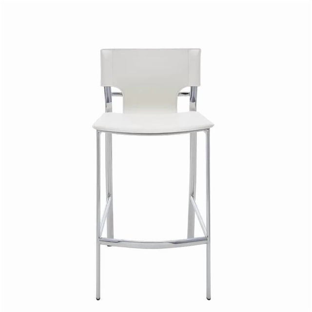 Venice Stool 26"H front-facing counter-height stool with detachable white seat and back cushions on a polished chrome metal frame, slim circular footrest and four straight legs; studio-white background, centered product suitable for kitchen islands or bar seating; brand Plata Décor Import Inc.