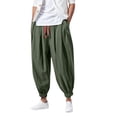 thumbnail image 1 of Mens Harem Pants Casual Drawstring Hippie Cotton Drop Crotch Trouser, 1 of 2