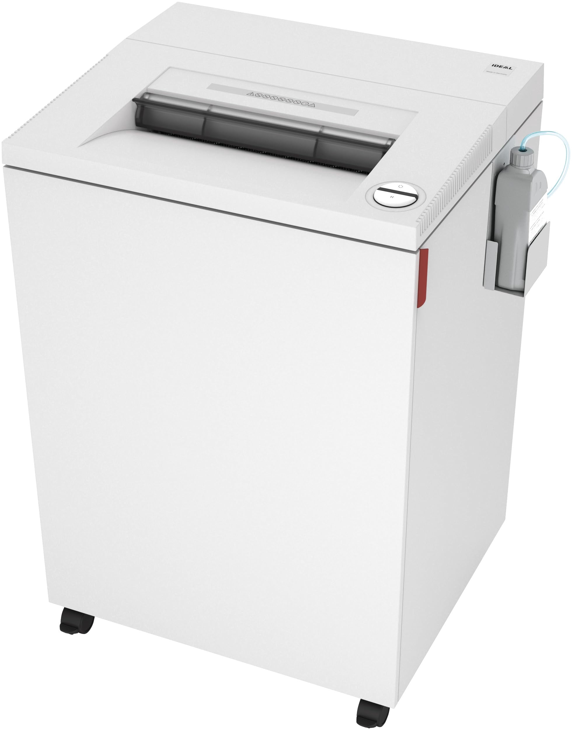 Déchiqueteuse de bureau commerciale IDEAL 4003 à coupe croisée, lourde avec huileur automatique, fabriquée en Allemagne, capacité d'alimentation de 16-18 feuilles, bac de 44 gallons, polyvalente, sécurité P-5