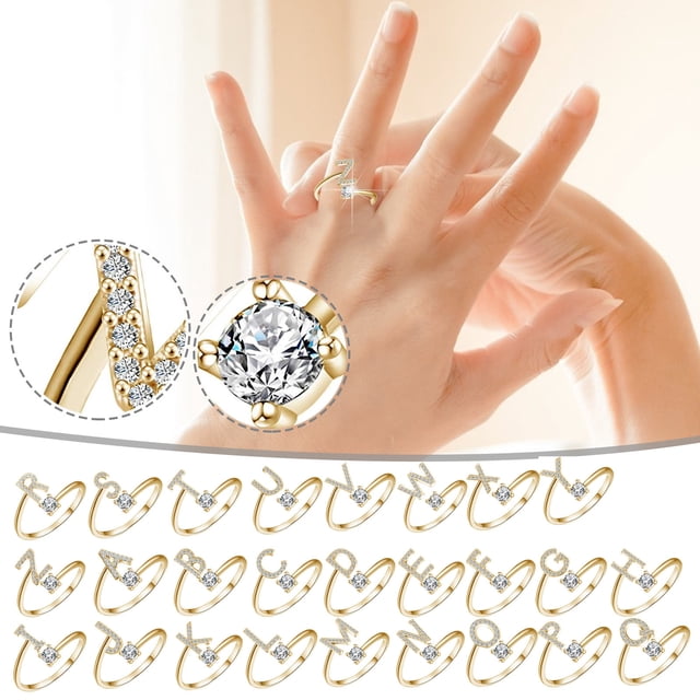 PVCS Bague de Mode Exquise 26 Lettres de l'Alphabet Anglais Style Bague Lettre Bague en Cuivre de Mode