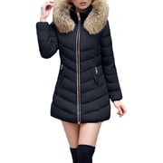Wdfiry Women's Winter Jackets Comfortable Plus Size Slim Parka Coats Zip Up Casual Long Sleeve Hooded Jackets with Pockets