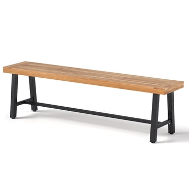 Patiojoy 63 Inch Patio Bench  Acacia Wood Long Dining Bench w/ Heavy-Duty Metal Legs